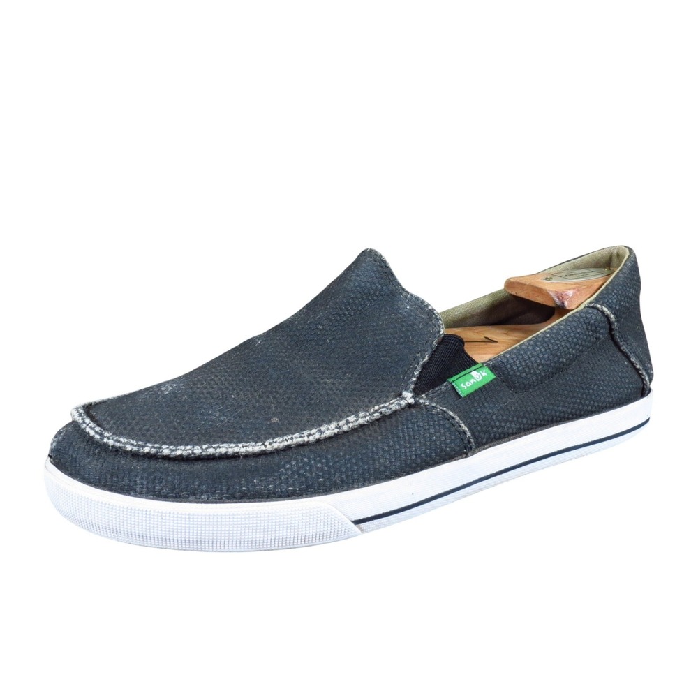 Sanuk Vagabond Mens Slip On Loafers Size 8.5 Casual Sidewalk Surfer Black Canvas